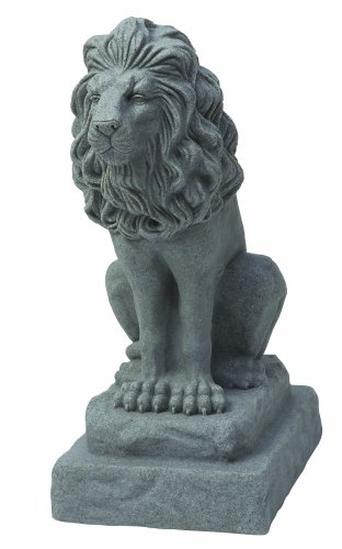 EMSCO Group Guardian Lion Statue – Natural Granite Appearance – Made of Resin – Lightweight – 28” Height
