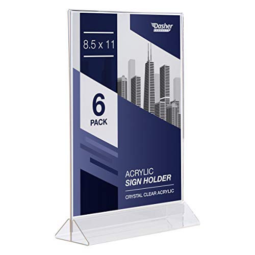 Acrylic Sign Holder 8.5 x 11 - T Shape Menu Holder with Easy Bottom Loading Design, 8.5x11 Plastic Sign Holder for Signs, Brochure, Flyer, Menu, Display, and More. Double Sided Display Stands (6 Pack)