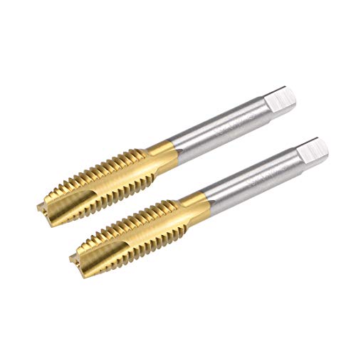 uxcell Spiral Point Plug Threading Tap UNC 1/2-13 Thread, Ground Threads H2 3 Flutes, High Speed Steel HSS 6542, Titanium Coated, Round Shank with Square End, 2pcs