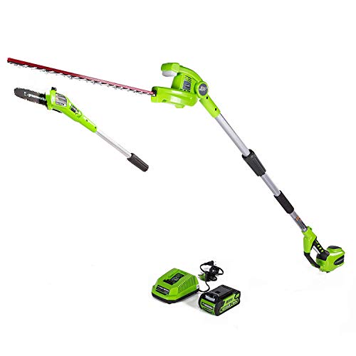 Greenworks PSPH40B210 8 Inch 40V Cordless Pole Saw with Hedge Trimmer Attachment 2.0Ah Battery and Charger Included
