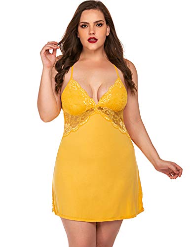 Avidlove Women Lingerie Lace Chemise Sleepwear Babydoll Teddy Lingerie Yellow