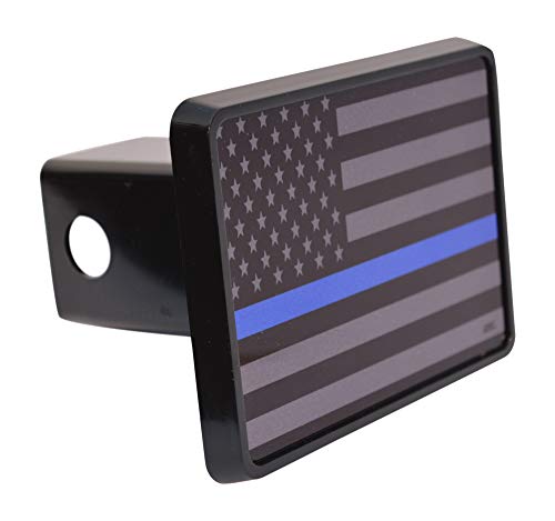 Subdued Thin Blue Line Flag Trailer Hitch Cover Plug US Blue Lives Matter Police Officer Law Enforcement