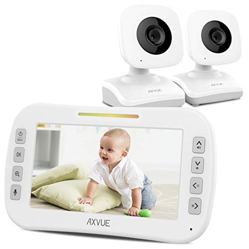 Video Baby Monitor 4.3' Screen, Two Cameras for Two Rooms, Auto Night Vision, Long Range, Pukka White