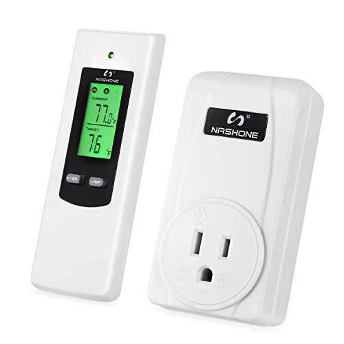 Nashone Wireless Plug in Thermostat, Electric Thermostat Outlet/Temperature Controller with Heating & Cooling Mode, Remote Control with LCD Display and Built-in Temp Sensor