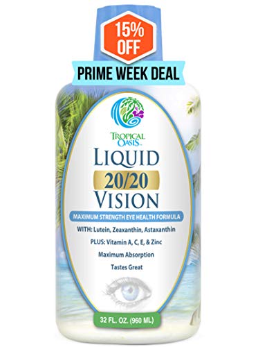 Liquid 20/20 Vision - Eye Vitamin Formula w/20mg Lutein, 4mg Zeaxanthin, 4mg Astaxanthin for Vision Support –Max Absorption- Great Taste & No Pills to Swallow– 32 Serv, 32oz