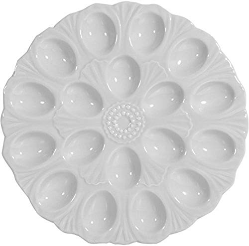 White Ceramic 18 Section Deviled Egg Plate, 11' Dia