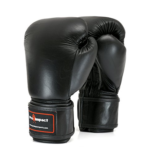 Pro Impact Boxing Gloves - Durable Knuckle Protection w/Wrist Support for Boxing MMA Muay Thai or Fighting Sports Training/Sparring Use (14 Oz, Black Genuine Leather)