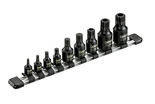 ARES 70612-9-Piece Impact Stubby Triple Square Bit Socket Set - Chrome-Moly Steel and Manganese Phosphate Coating Designed for Impact Use - Sizes Range from M4-MT18 on a Reusable Storage Rail
