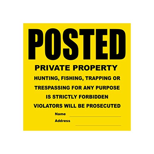 Posted Private Property No Trespassing Tyvek Sign | Heavy Duty | Durable | Weather Resistant | Yellow and Black | 11” x 11” - 100 Signs