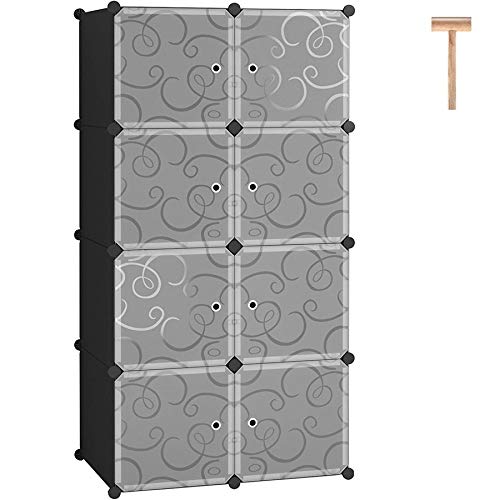 C&AHOME Cube Storage Organizer, 8- Cube DIY Plastic Closet Cabinet, Modular Book Shelf Organizer Units, Storage Shelving Ideal for Bedroom Living Room Office with Doors, Black