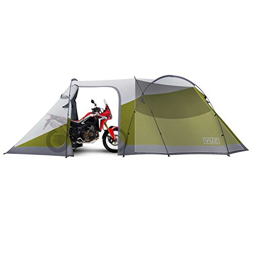 Vuz Moto Waterproof Motorcycle Tent - 12-Foot Integrated Motorcycle Tent with 3-Person Space for Camping, 4 Points of Entrance/Easy Set-Up Motorbike Camping Tent