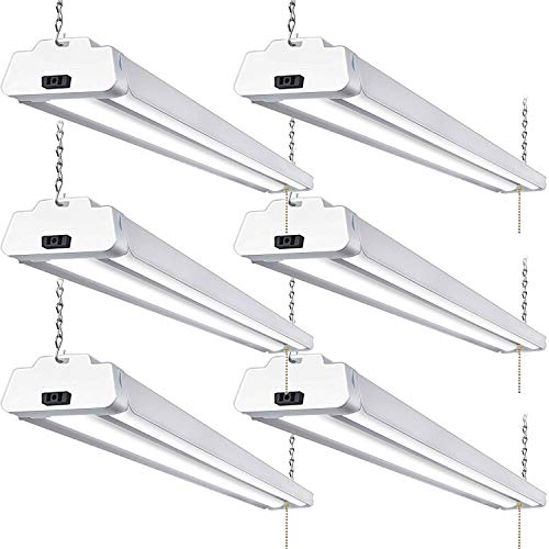 6 Pack 4FT LED Shop Light, Linkable Utility Shop Lights, 42W, 5000K Daylight White Shop Light for Garages, Workshops, Basements, Hanging or FlushMount, with Power Cord and Pull Chain, ETL