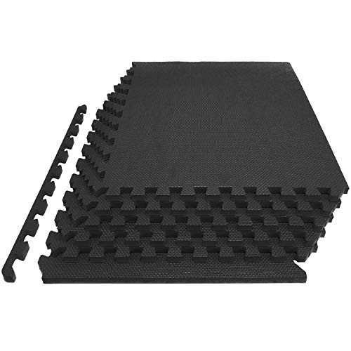 ProsourceFit Extra Thick Puzzle Exercise Mat 1', EVA Foam Interlocking Tiles for Protective, Cushioned Workout Flooring for Home and Gym Equipment, Black