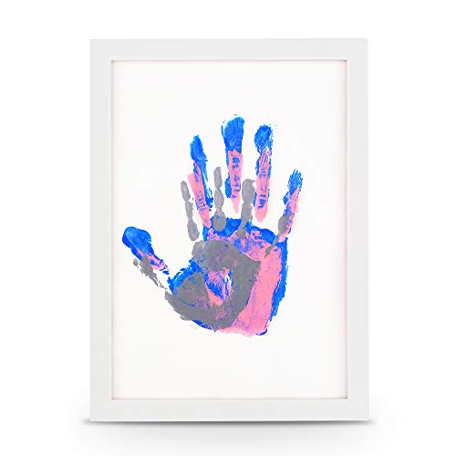 DIY Hand & Footprint Maker Set with 12.8x9.3inch Big Handprint Frames Suitable for Both Adult and Children Hands, 4 Non-Toxic Watercolor Paints, 2 Blank Paper