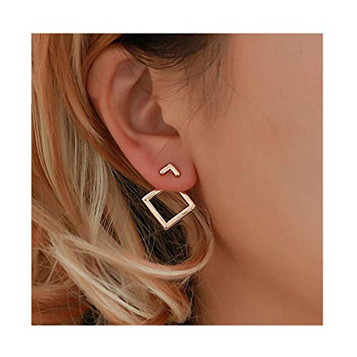 CanB Square Ear Jacket Ear Jacket Earring Square Earrings Ear Wrap Geometric Studs Minimalist Studs Earrings Hollow Square Earrings for Women (Silver)