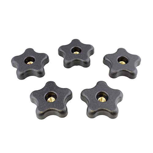 DCT 5 Star Knobs 5/16in-18 Internal Threaded Knob Clamping Knob Jig Knobs – T Knob Plastic Knobs, Threaded Knobs 5-Pack