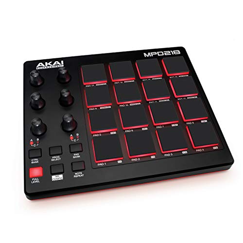 AKAI Professional MPD218 | 16-Pad USB/MIDI Controller With MPC Pads, 6 Assignable Knobs, Production Software Included