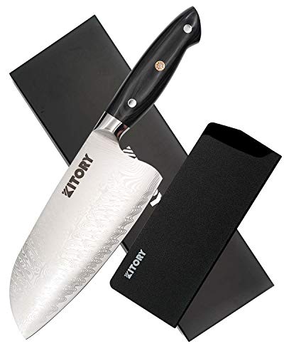 KITORY Kitchen Cleaver Knife 7' – Professional Chinese Asian Chefs Vegetable Cutlery – Pakkawood Handle - X50MoV15 German Steel Blade with Laser Damascus Pattern - YUWEN Series K0104