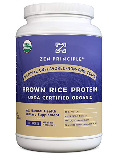 Organic Brown Rice Protein 3 LB. USDA Certified Organic. Unflavored. 26 G. Protein Per Serving. Non-GMO. No Soy, Gluten or Dairy. Natural. Vegan. Ultra-fine Powder Mixes Easily in Drinks.