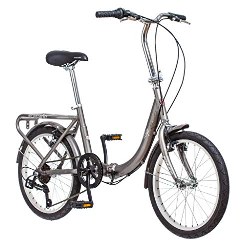 Schwinn Loop Adult Folding Bike, 20-inch Wheels, Rear Carry Rack, Silver