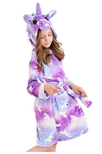 Soft Unicorn Hooded Bathrobe Sleepwear - Unicorn Gifts for Girls (7-9 Years, Unicorns Purple)