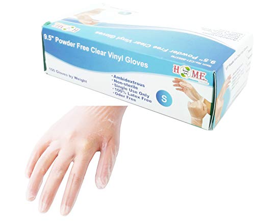 100 pc 9.5' Single-Use Powder Free Clear Vinyl Gloves, Food Grade Gloves, Ambidextrous, Non-Sterile, Odor Free, Latex Free Rubber Gloves, Powder Free Clear Vinyl Gloves,Ambidextrous, Non-Sterile,(S)