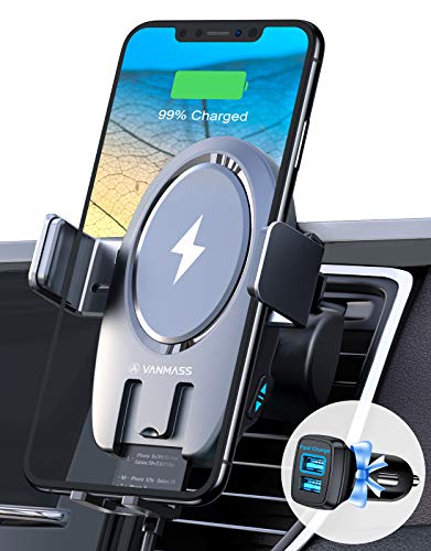 VANMASS 15W Wireless Car Charger Auto Clamping, Thermostatic Fast Charging, Air Vent Mount Charger for iPhone 12/11/ 11 Pro/XR/XS/X/8, Samsung S20/Note10/S10/S9/S8/S7, Pixel 4XL/4/3XL/3, LG and More