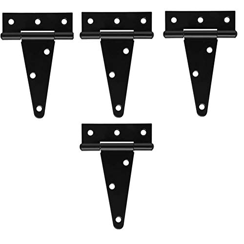 4Pack 4 Inch T Strap Heavy Duty Shed Door Hinges – Black Barn Door Gates Tee Hinge Wrought Hardware Iron