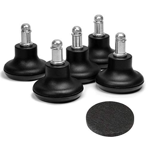 Bell Glides Replacement Office Chair or Stool Swivel Caster Wheels to Fixed Stationary Castors, Low Profile Bell Glides with Separate Self Adhesive Felt Pads Included 5 Per Set