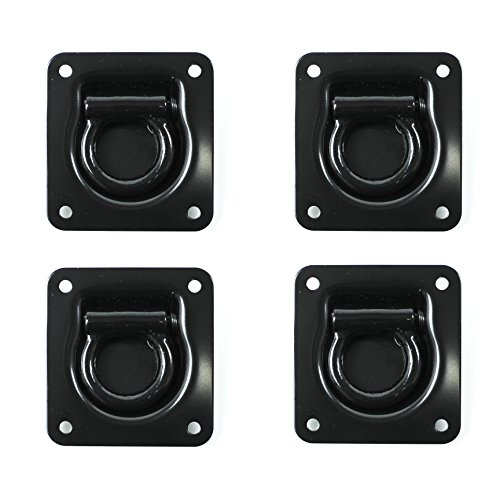 TCH Hardware 4 Pack Steel Heavy Duty Recessed Tie Down Anchors - 4' x 3.75' x 0.70' Spring Loaded D-Rings 2000lbs Load