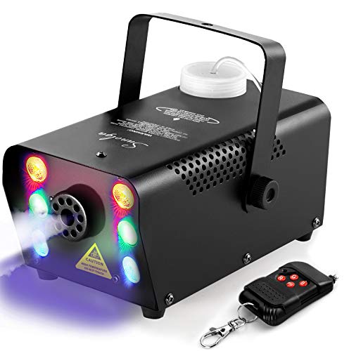 Sunolga Halloween Fog Machine,6 Stage LED Lights with 7 Colors,500W Wireless Remote Control Portable Smoke Machine,with Fuse Protection,for Holidays Parties Weddings Stage Club Bar - Black