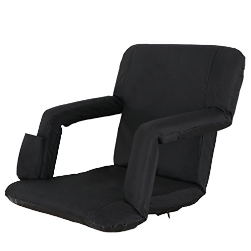 Smartxchoices Black Stadium Seat Chair Bleacher Seats 5-Reclining Positions Padded with Back Support, Cushion, Arms, Pocket Portable Folding Seat with Shoulder Straps