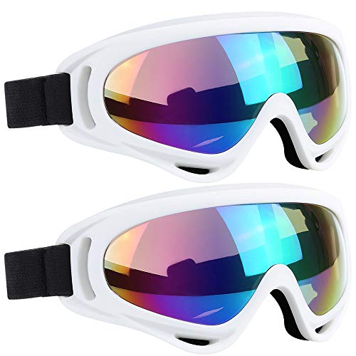 ELECOOL Ski Goggles 2 Packs, Multicolor Lenses Snow Goggles Wind Dust UV 400 Protection Women Men Kids Girls Boys Winter Snowboard Snowmobile Skiing(White/White)