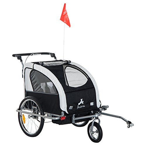Aosom Elite 360 Swivel 2-in-1 Double Child Two-Wheel Bicycle Cargo Trailer and Jogger with 2 Safety Harnesses, White