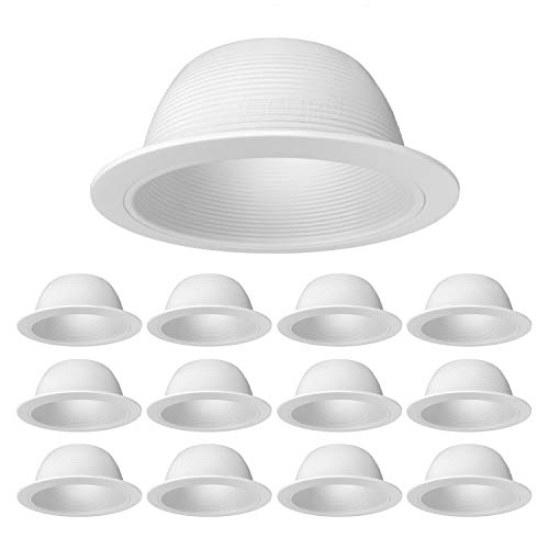 [12-Pack] PROCURU 6' Metal Recessed Can Light Trim Cover, Step Baffle with Ring, White