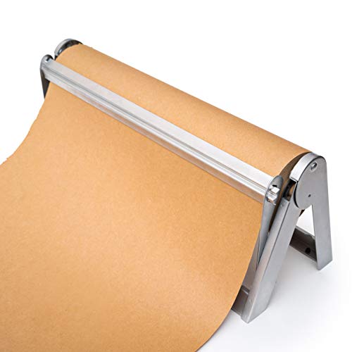 Wrapping Paper Roll Cutter - Holder & Dispenser for Butcher Freezer Craft Paper Rolls 18' - Non-Slip Cutting Tool with Serrated Blade for Gift Wrap - Wall Mount or Tabletop