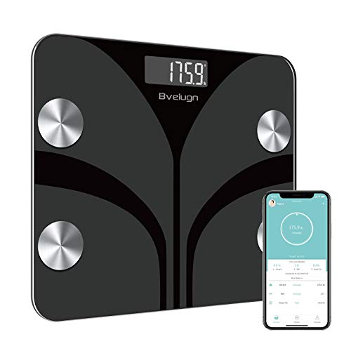Body Fat Scale, Smart Wireless Digital Bathroom BMI Weight Scale, Body Composition Analyzer Health Monitor with Tempered Glass Platform Large Digital Backlit LCD with Smartphone App - Black