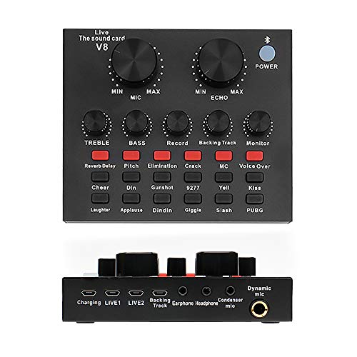 Mini Sound Mixer Board, Live Sound Card for live Streaming,Voice Changer Sound Card with Multiple Sound Effects for Music Recording K song Webcast PS4 Mobile Phone Computer