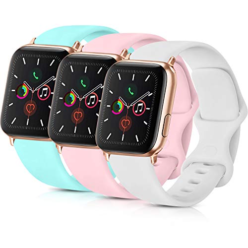 Pack 3 Compatible with Apple Watch Bands 38mm, Soft Silicone Band Compatible iWatch Series 4, Series 3, Series 2, Series 1 (Light Blue/Pink/White, 38mm/40mm-S/M)