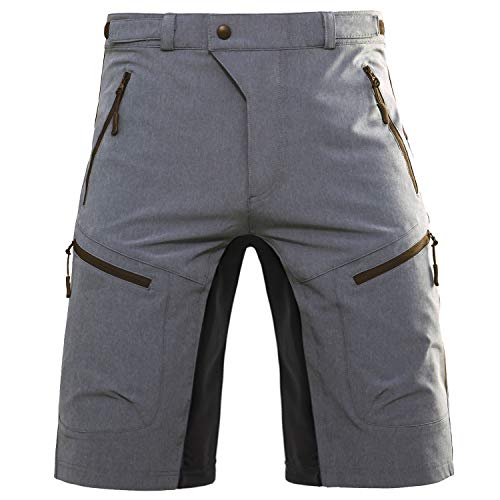 Hiauspor Mens Mountain Bike Shorts Baggy MTB Shorts Men Loose Fit Biking Cycling Short with Pockets Grey