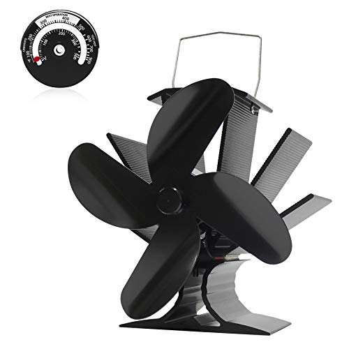 Signstek Heat Powered Stove Fan for Wood/Log Burner/Fireplace with Magnetic Thermometer, Eco Friendly, 4-Blade