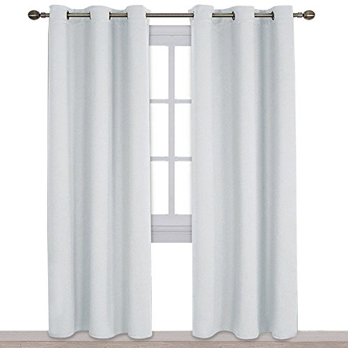 NICETOWN Easy Care Solid Thermal Insulated Grommet Room Darkening Curtains/Drapes for Bedroom (2 Panels, 42 by 84, Light Grey-Greyish White)