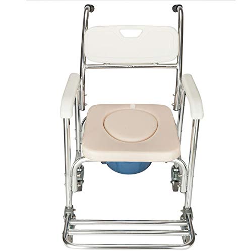 EtchedYelo 4 in 1 Medical Transport Wheelchair Aluminum Bathroom Shower Chair, Bedside Commode for Old People Patient Locking Casters and Thick Padded Seat Wheelchair Over Toilet