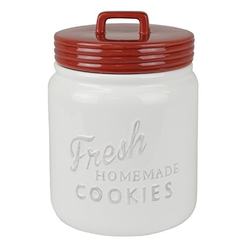 DII Vintage, Retro, Farmhouse Chic Mason Jar Inspired Ceramic Kitchen Canister, Cookie Jar With Airtight Lid For Food Storage, Store Cookies, Crackers, Chips and More - Red