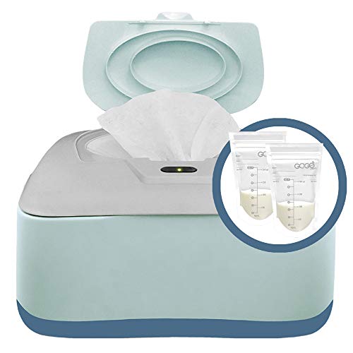 Baby Wipe Warmer, Dispenser, Holder and Case with Bonus 30 Breastmilk Storage Bags - Warmer with Easy Press On/Off Switch, Great Combination, Great Baby Shower Gift, Only Available at Amazon