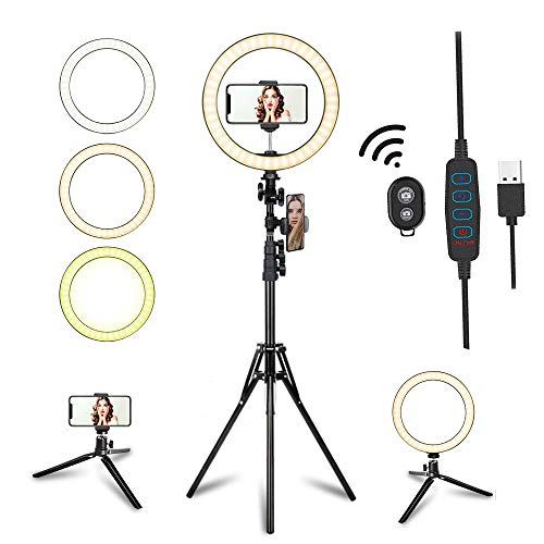 10.2' LED Selfie Ring Light with Tripod Stand & Phone Holder for Live Streaming & YouTube Video, Dimmable Makeup Ring Light for Photography, Shooting with 10 Brightness Level & 3 Light Modes