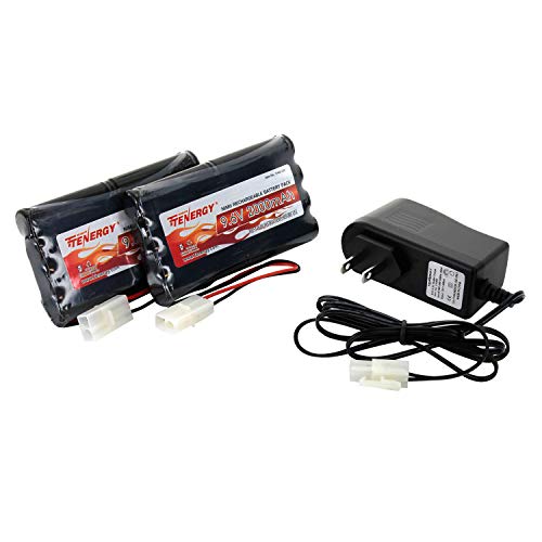 Tenergy 9.6V Flat NiMH Battery Packs for RC Car, High Capacity 8-Cell 2000mAh Rechargeable Battery Pack, Replacement Hobby Battery Pack with Standard Tamiya Connectors (2 Battery Packs + 1 Charger)