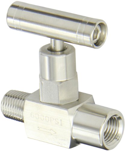 PIC Gauge NV-SS-1/4-GS-180-MXF 316 Stainless Steel Straight Needle Valve with Gas Service Seat, 1/4' Male NPT x 1/4' Female NPT Connection Size, 6000 psi Pressure