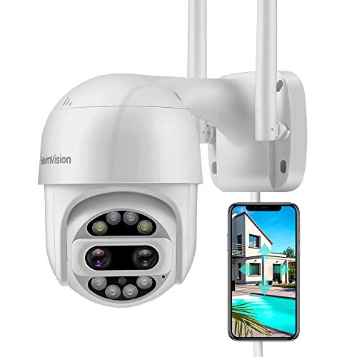 HeimVision PTZ Security Camera Outdoor, 2x2MP Ultra HD Dual Lens, Pan/Tilt/12X Zoom, 360° View, Wi-Fi Wireless Camera with Floodlights, Color Night Vision, 2-Way Audio, Motion Detection, Weatherproof