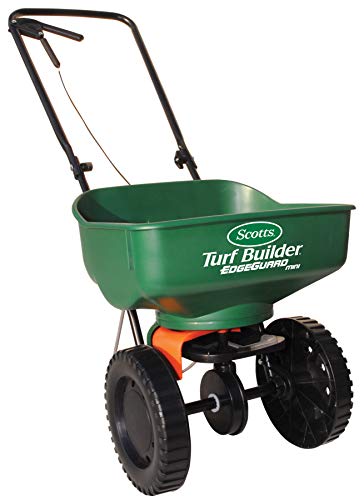 Scotts Turf Builder EdgeGuard Mini Broadcast Spreader - Spreads Grass Seed, Fertilizer and Salt - Holds up to 5,000 sq. ft. of Scotts Grass Seed or Fertilizer Products